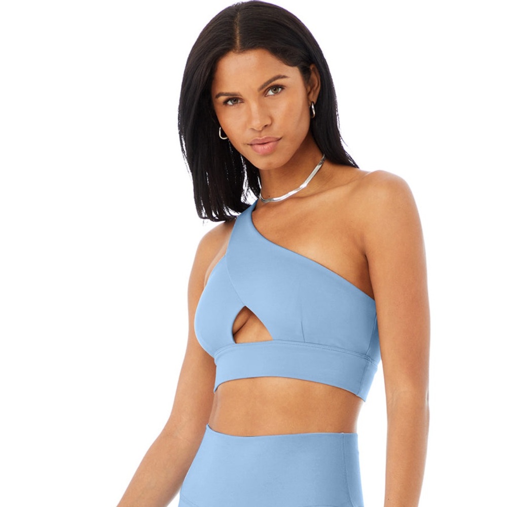 ALO yoga diagonal flex bra, baby blue, xs